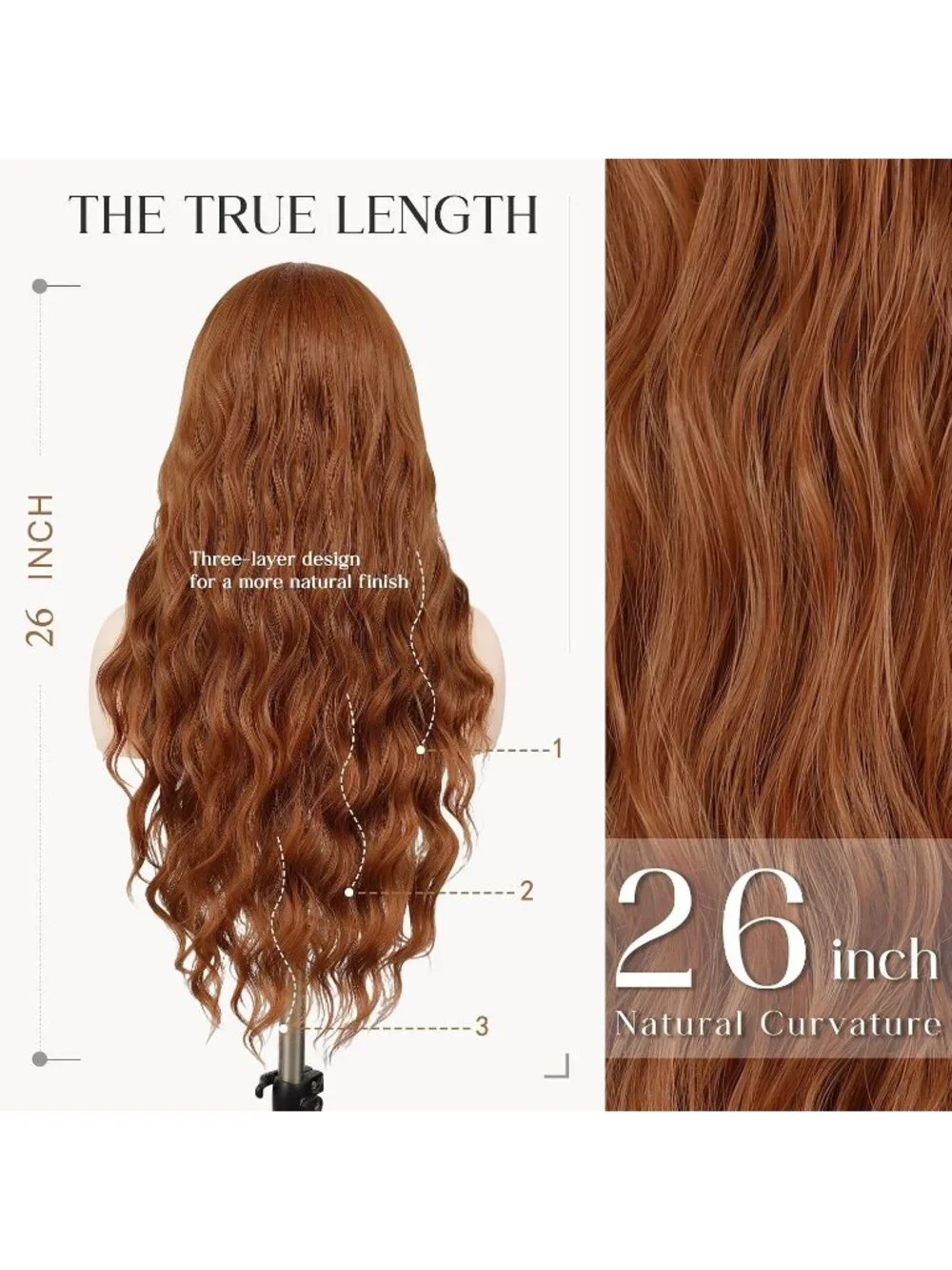 Women's Copper 26 Inch Long Synthetic Middle Part Lace Front Wavy Wig